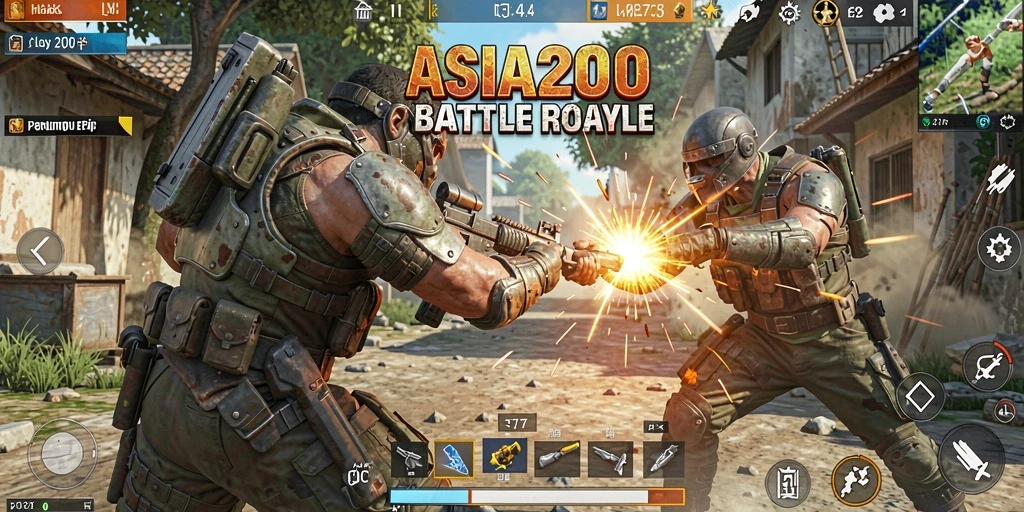 Screenshot dari gameplay aksi seru di ASIA200 Battle Royale.