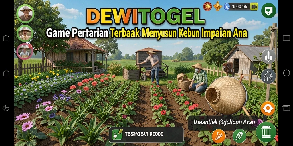 Tampilan gameplay DEWITOGEL yang menampilkan kebun yang subur dan hewan peliharaan.