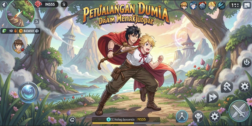 Tangkapan layar utama INS55 yang menampilkan aksi seru dalam dunia Anime.