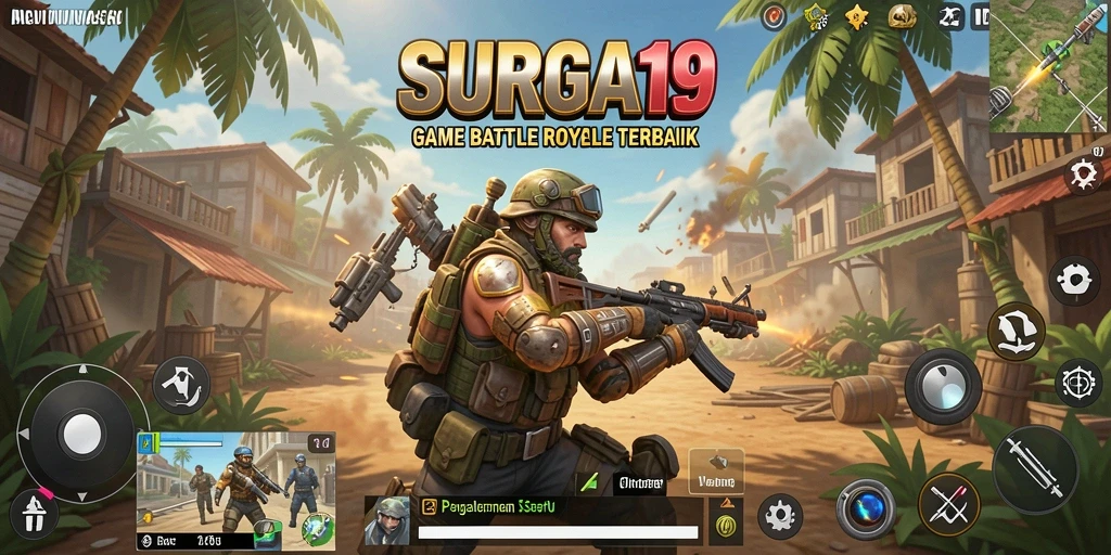 Tangkapan layar dari gameplay SURGA19 yang mendebarkan dalam pertempuran Battle Royale.